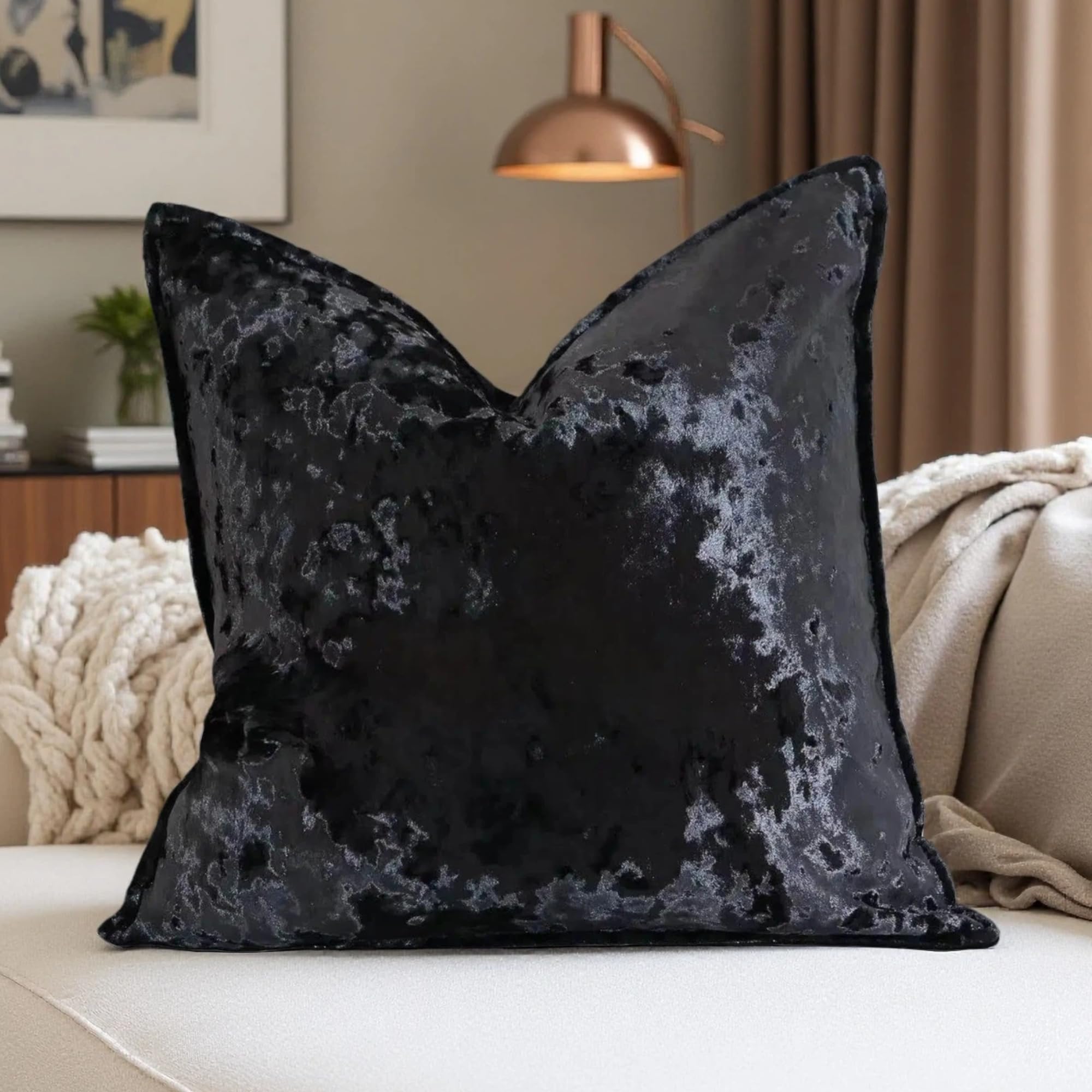Velvet Pillow Cover Purple 18x18 Inch - Luxury Crushed Velvet Decorative Throw Pillow Case for Living Room Sofa Bed (1 Pack)