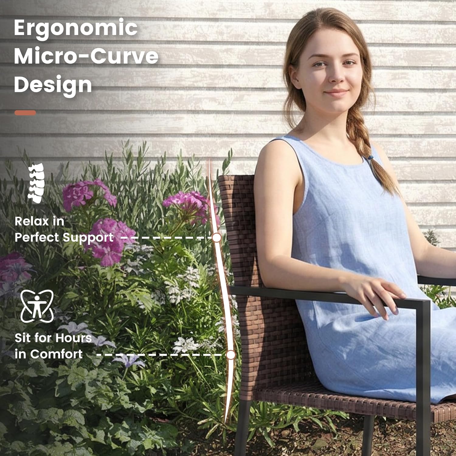UDPATIO Stackable Patio Chairs Set of 2, Wicker Outdoor Chairs, All-Weather Rattan Dining Chairs with Deep Seat & Armrests, Steel Frame for Patio, Garden, Backyard, Deck, Lawn or Porch, Brown