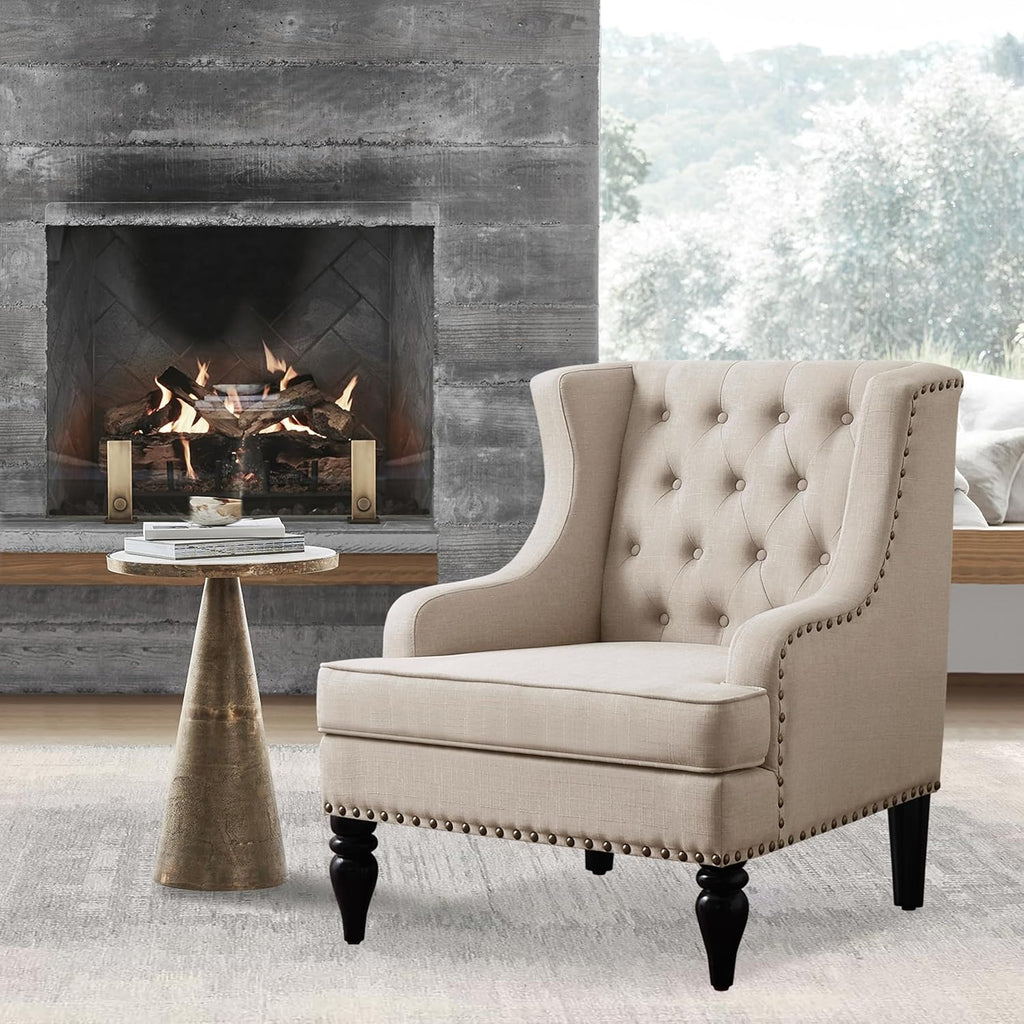 Rosevera Amelia 29" Modern Upholstered Accent Chair Armchair with Wingback Accent Leisure Chair, Fabric Reading Living Room Single Sofa for Living Room Bedroom Balcony Studio,Beige