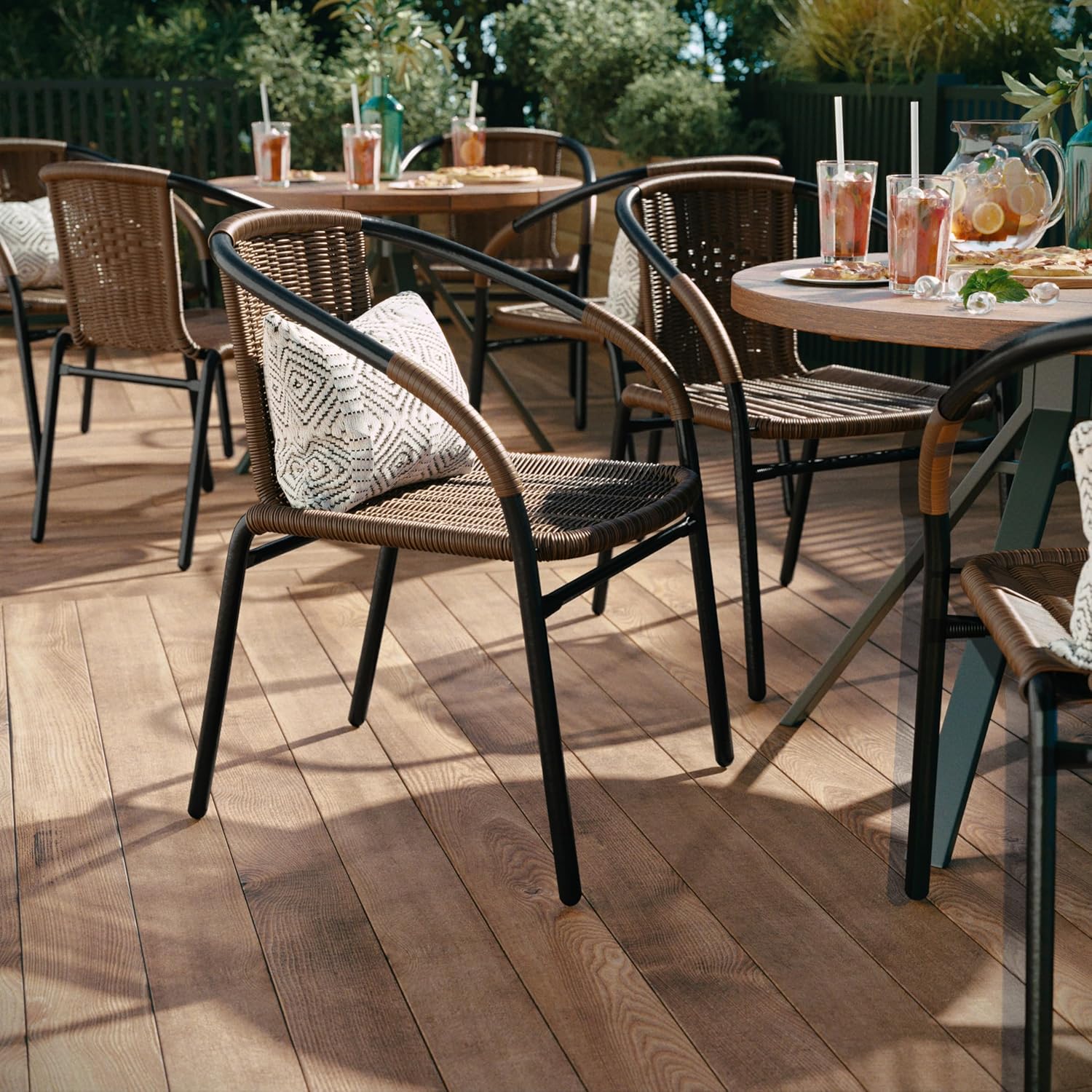 Set of 2 Brown PE Rattan Stackable Indoor Outdoor Chairs