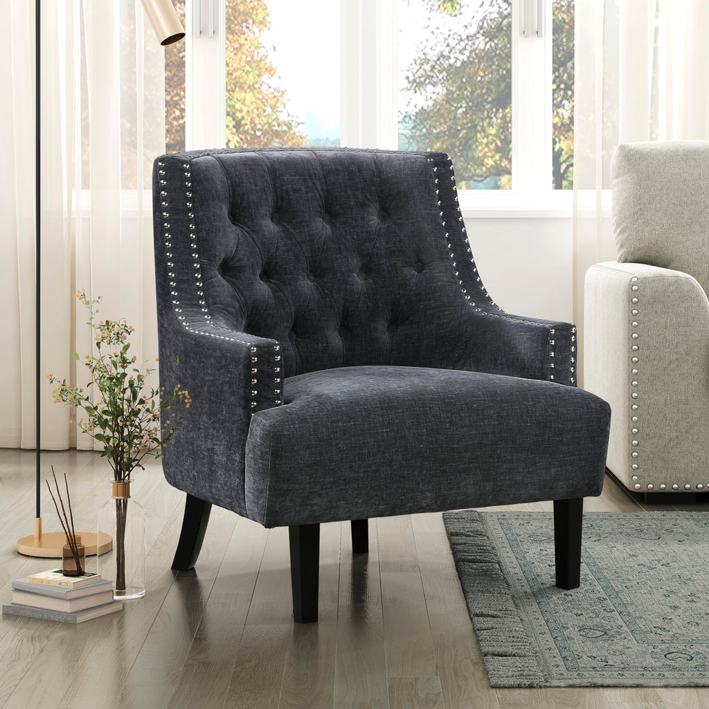 Lexicon Accent Chair Reading Chair Comfy Chair for Bedroom, Upholstered Armchair with Solid Wood Frame, Tufted Cushion Nail Head Trim, Single Sofa Chair for Living Room, Office, Taupe Chenille