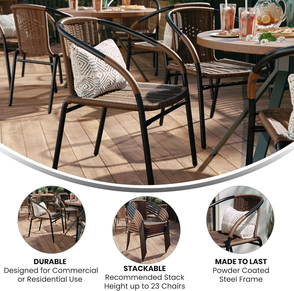 Set of 2 Brown PE Rattan Stackable Indoor Outdoor Chairs