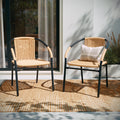 Set of 2 Brown PE Rattan Stackable Indoor Outdoor Chairs