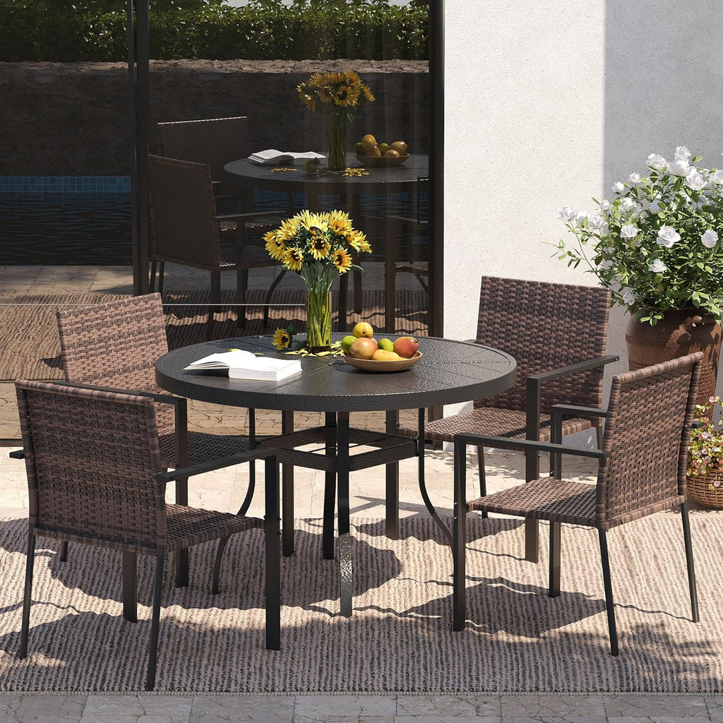 UDPATIO Stackable Patio Chairs Set of 2, Wicker Outdoor Chairs, All-Weather Rattan Dining Chairs with Deep Seat & Armrests, Steel Frame for Patio, Garden, Backyard, Deck, Lawn or Porch, Brown
