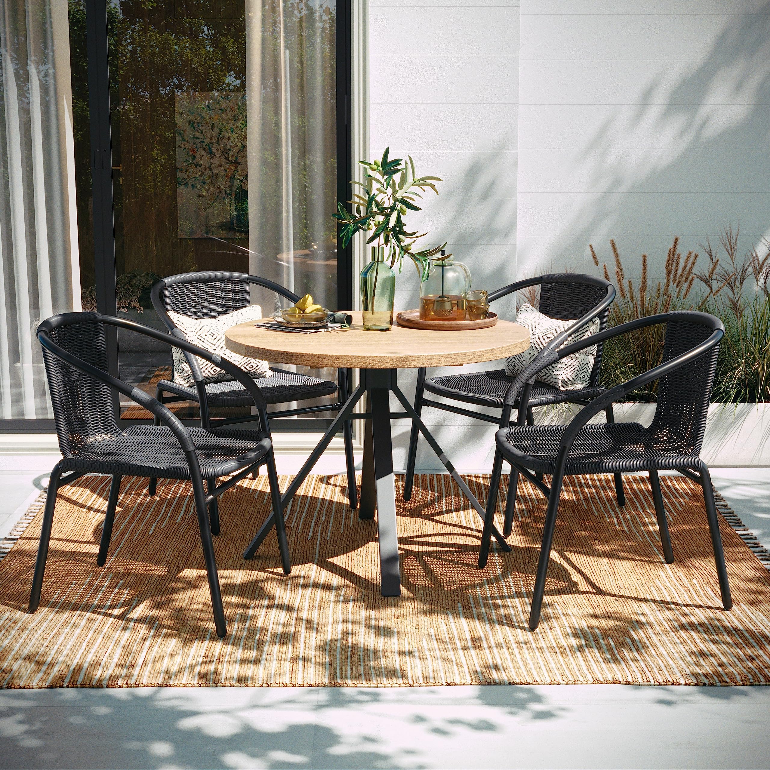 Set of 2 Brown PE Rattan Stackable Indoor Outdoor Chairs