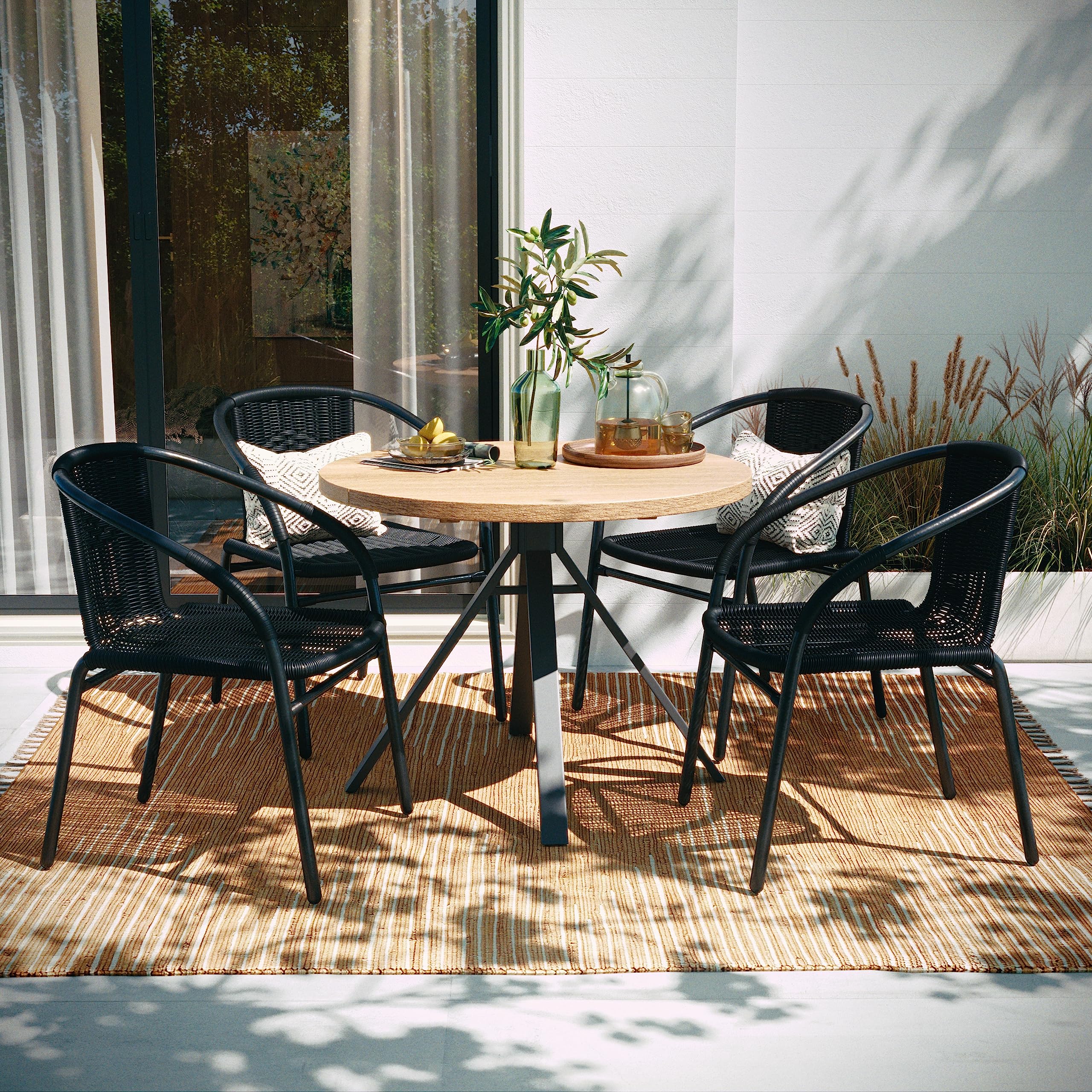 Set of 2 Brown PE Rattan Stackable Indoor Outdoor Chairs