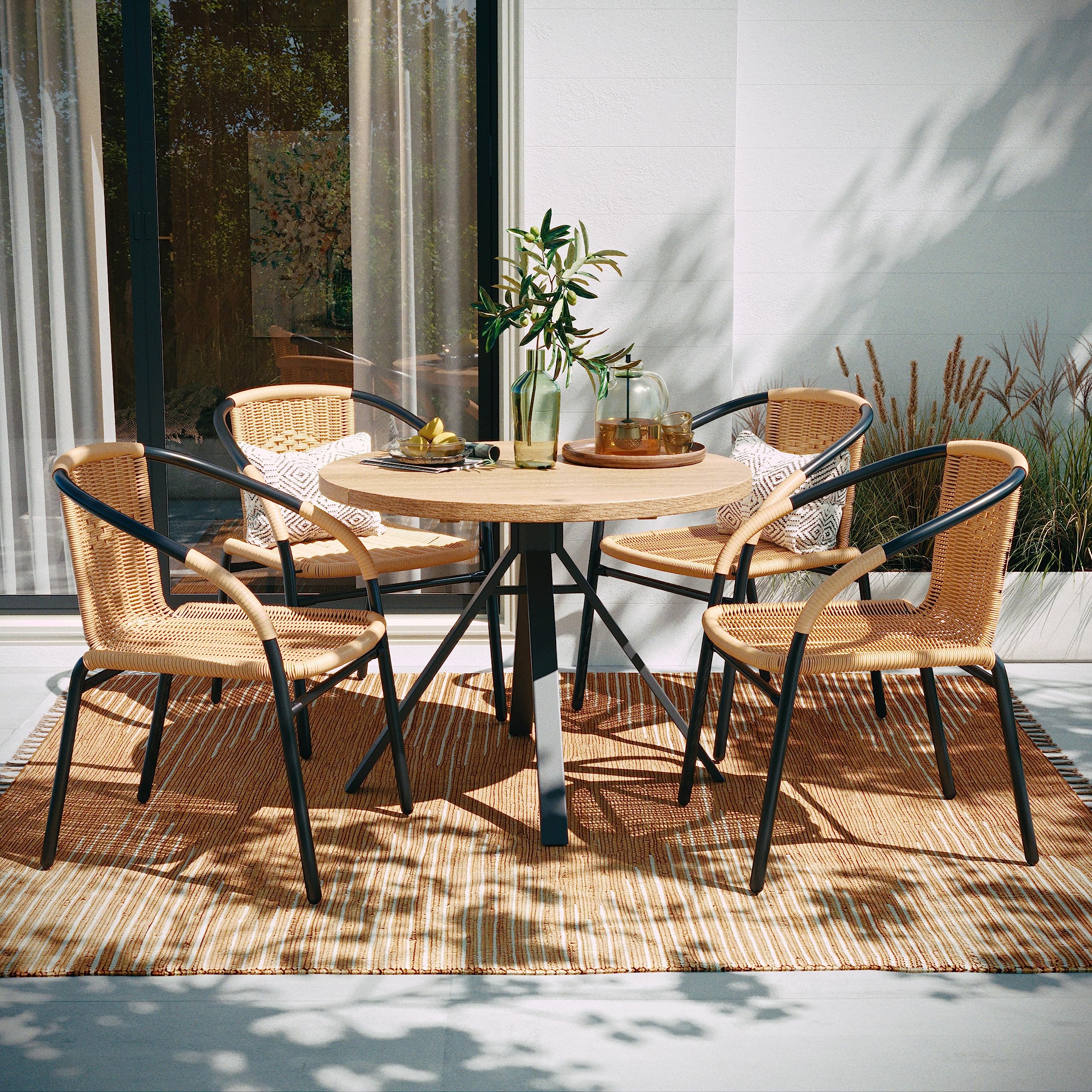 Set of 2 Brown PE Rattan Stackable Indoor Outdoor Chairs